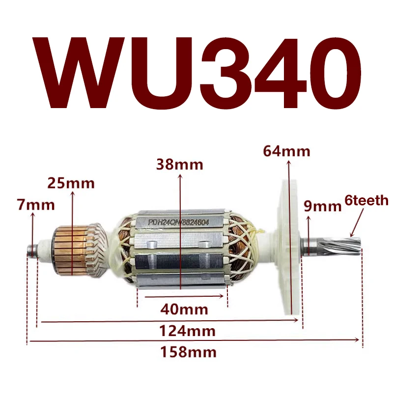 AC220-240V Hammer Armature Accessories Replacement for Worx WU340 6teeth Power Tools Anchor