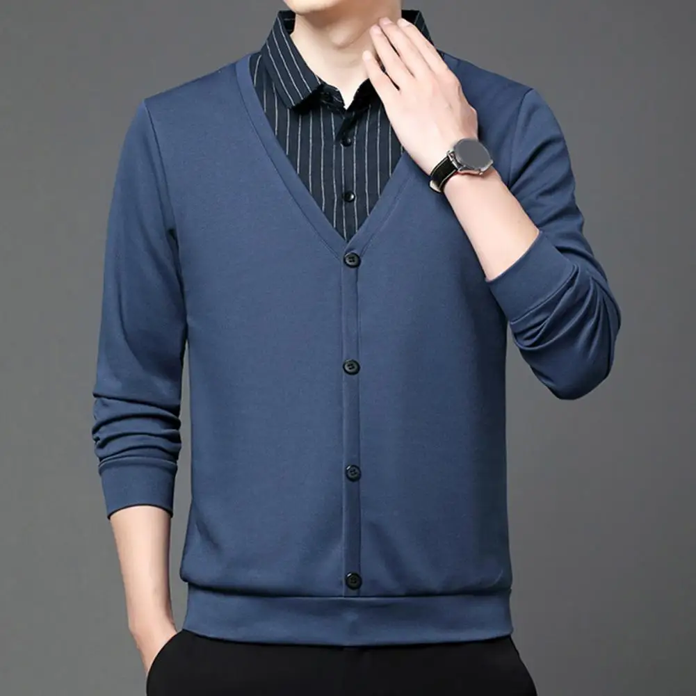 Men Sweater Striped Lapel Sleeveless Men's Cardigan Sweater with Single-breasted Design Elastic Buttons for Fall Winter Casual