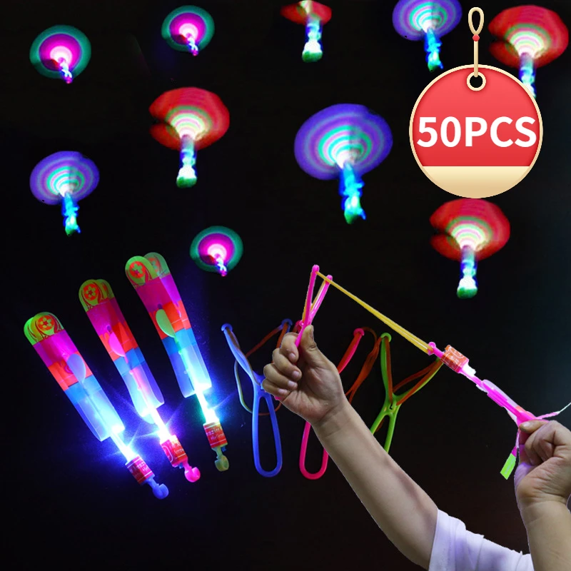 Light Toy Arrow Rocket Helicopter Flying Toy 1/3/5/10pcs LED Light Toys Party Fun Gift Rubber Band Catapult flying light toy