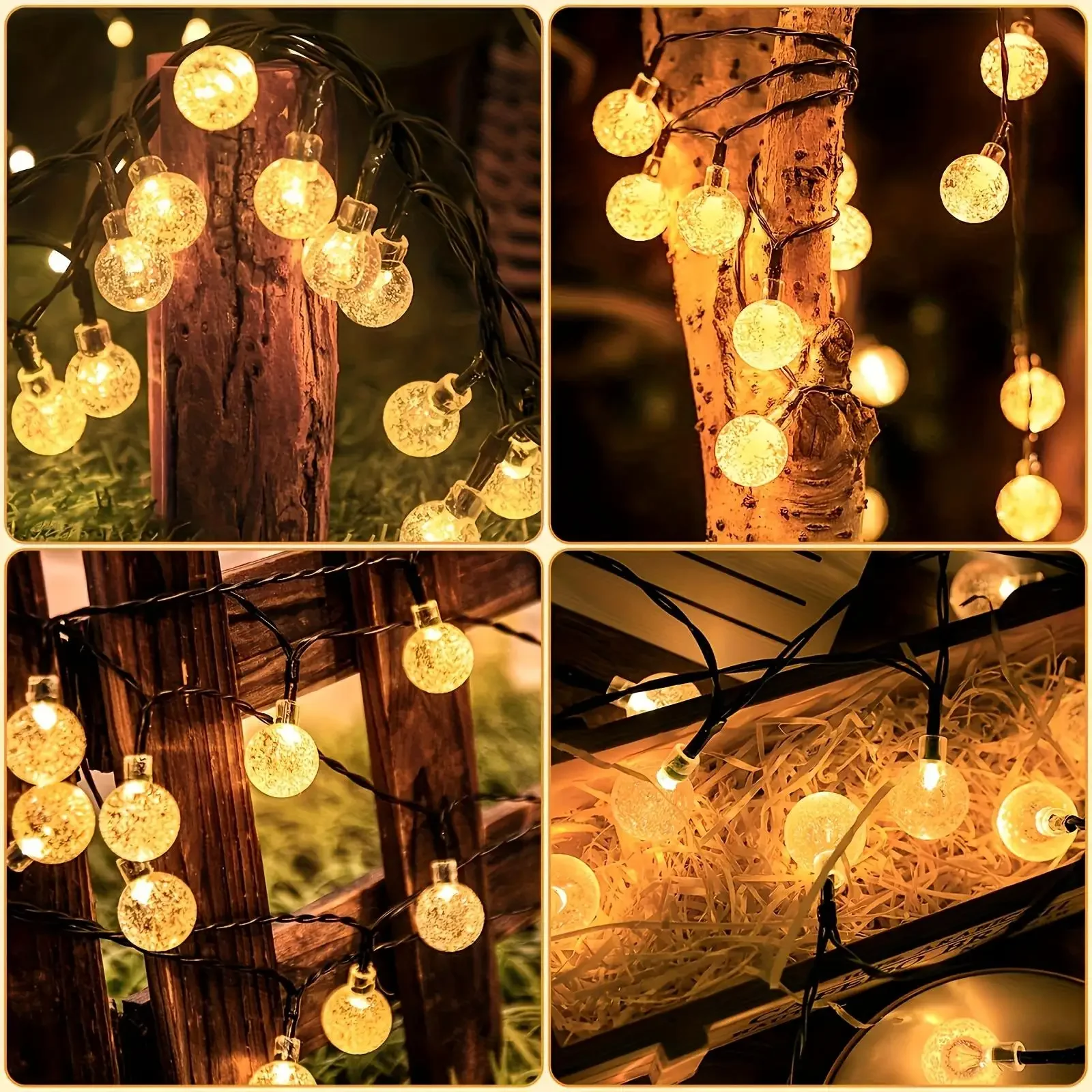 Waterproof Solar Crystal Ball LED String Lights Outdoor Garden Fairy Lamps 8 Lighting Modes for Patio Yard Party Christmas Decor