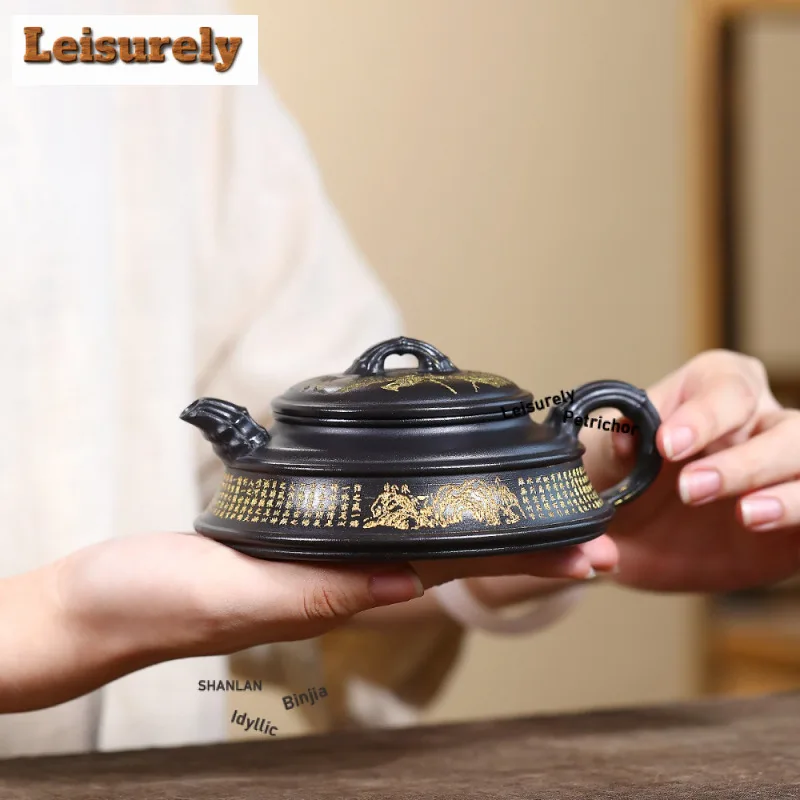 230ml Yixing Purple Clay Teapots Handmade Bamboo Section Pot Raw Ore Stone Yellow Mud Tea Infuser Kettle Zisha Tea Set Supplies