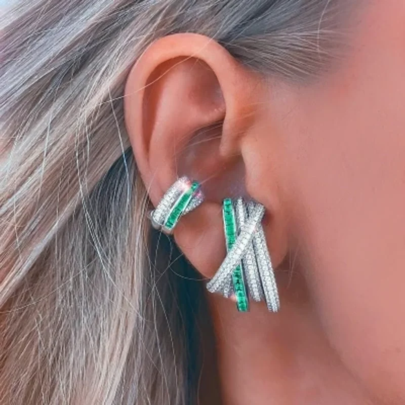 Luxus funkelnde Bling 5A CZ gepflastert bunte Zirkonia Kreis Linien Ohrstecker 2025, geometrische Mode Frauen Mädchen Schmuck