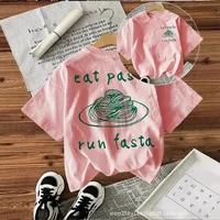 Eat Pasta Run Fasta Printed T-Shirt Short Sleeve Casual Top for Men Breathable Summer Wear Cross-Border Fashion T-Shirt