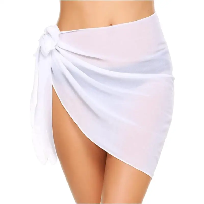 Summer Womens 50x180cm Black Sheer Sarong Beach Cover Up Bikini Wrap Swimsuit Dual-use Swimwear Transparent Shawl Scarf Skirt