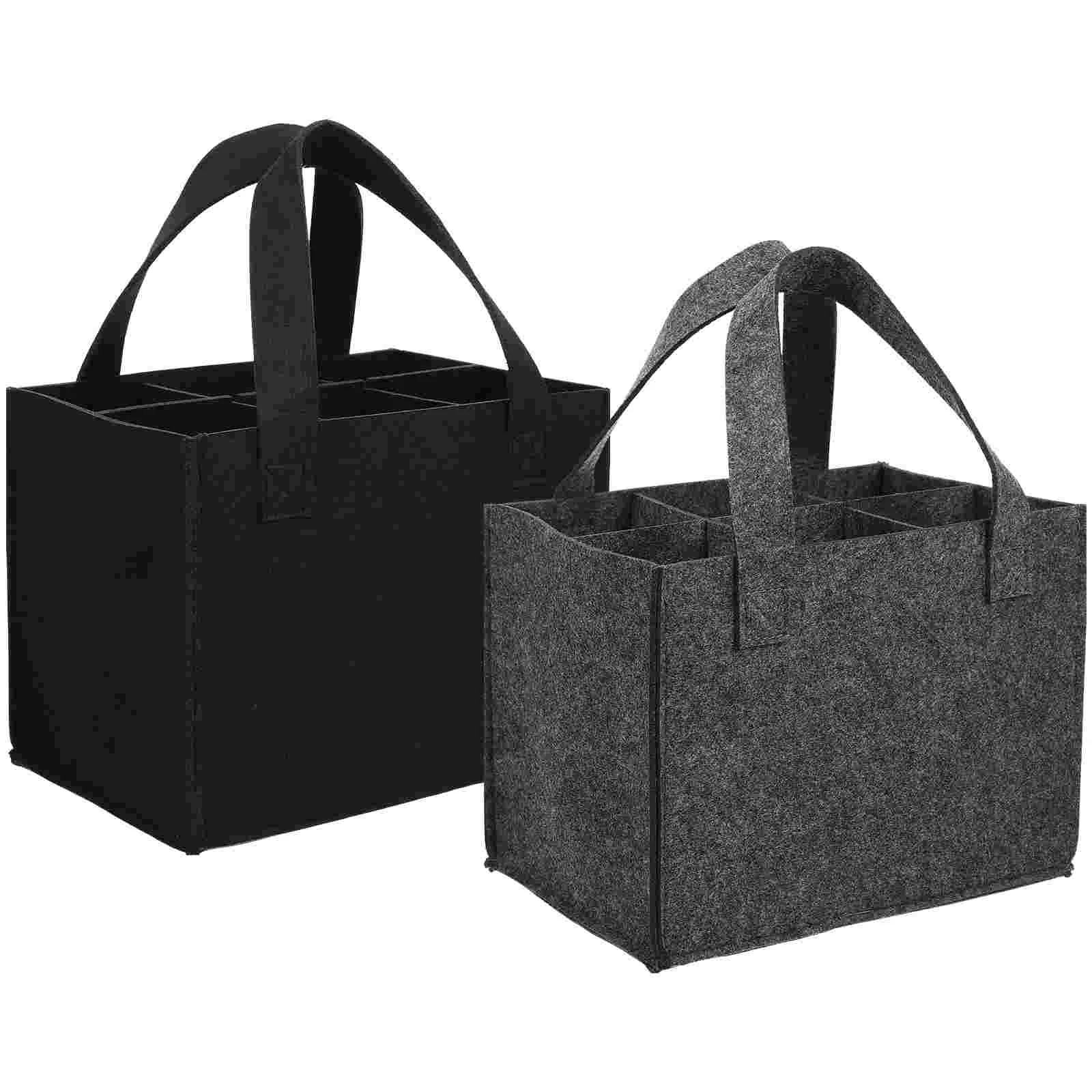

2pcs Carrier Tote 6 Bottles Tote Bags Felt Storage Tote Bags Carrier with Divider