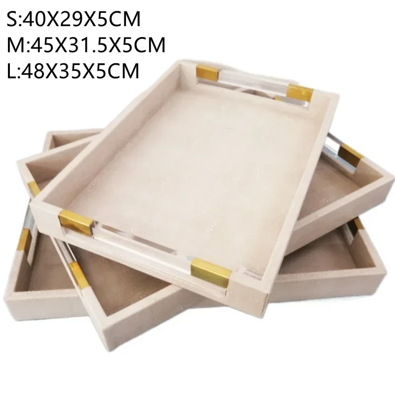 Metal Tray Leather Acrylic Gary Rectangular Jewelry Display Serving Plate Storage Decoration Home Kitchen Organizer Supplies