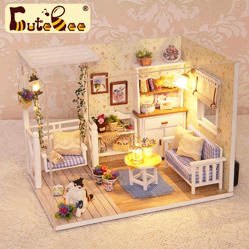 CUTEBEE Wooden Doll House 1:24 Handmade Miniature Doll House Model Building Kits Toy with Furniture For Children Adult Xmas Gift
