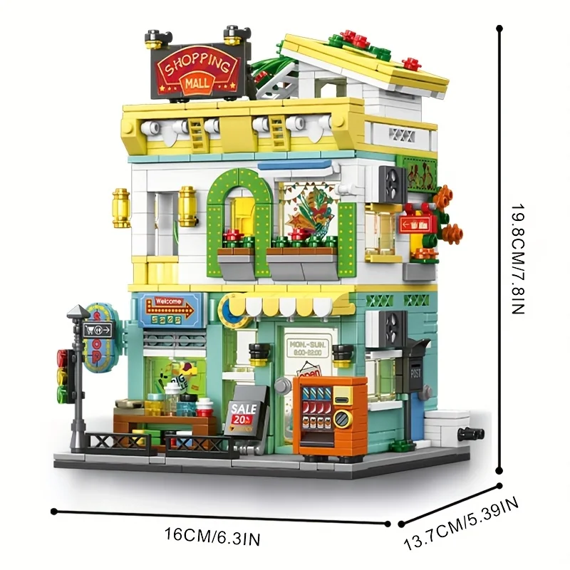 700+pcs City Street View Supermarket Hotel Clothing Store Architecture Building Blocks For Kids,Assembly Miniature_voghion.com