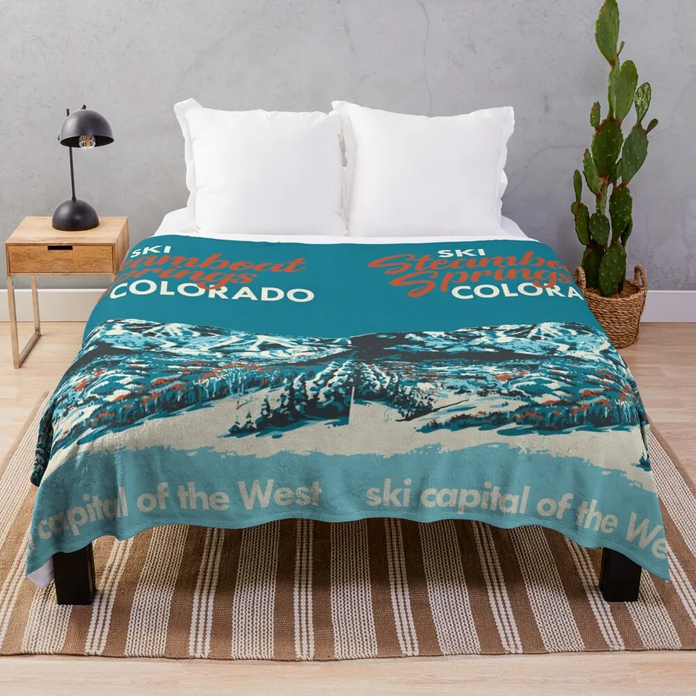 

Steamboat Springs Vintage Ski Poster Throw Blanket Dorm Room Essentials Furry Stuffeds Blankets