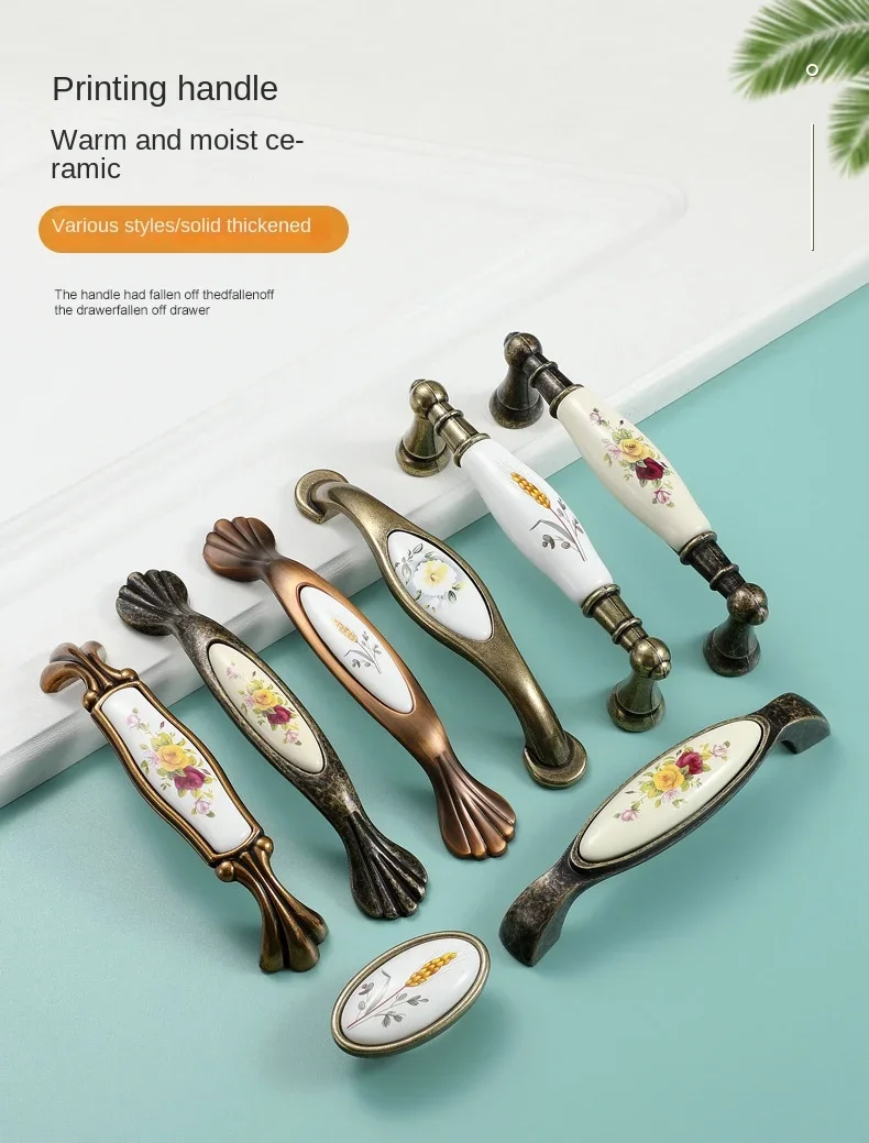 Description Picture 2 of itemVintage Bronze Ceramic Cabinet Handles Wardrobes Door Pulls European Style Kitchen Handle Drawer Knobs Furniture Handle