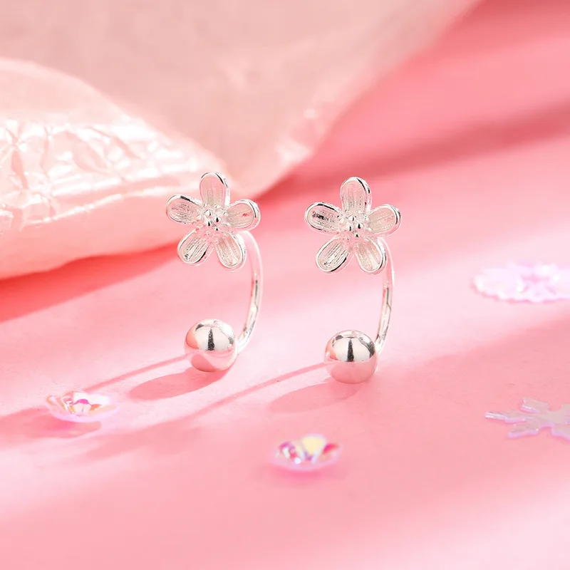 Silver Color Flower Screw Puncture Stud Earrings for Women