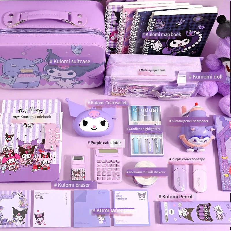 

Новый набор Канцтовары Kuromi Sanrios Kawaii мультяшный брелок для девочек подарок на день рождения подвесные аксессуары для сумок Подарочная коробка товары для учебы