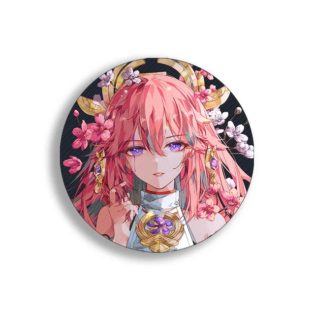 58mm Game Genshin Impact Brooch Pins Anime Badge Cosplay Yae Miko Xiao Zhongli Accessories For Clothes Backpack Decoration Gift Yae Miko