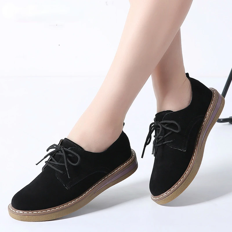 

Spring Women Flats Shoes Women Sneakers Leather Suede Lace Up Boat Shoes Round Toe Flats Moccasins Oxford For Women