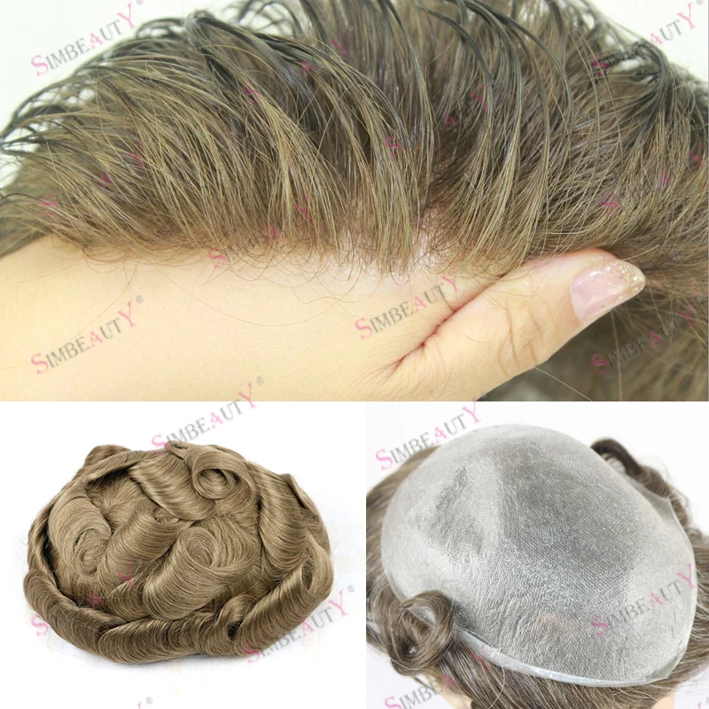 

Ash Blonde Human Hair Men Toupee Super Natural Hairline 0.06mm Vlooped Full Skin Base Durable Man's Wig Replacement Hair System