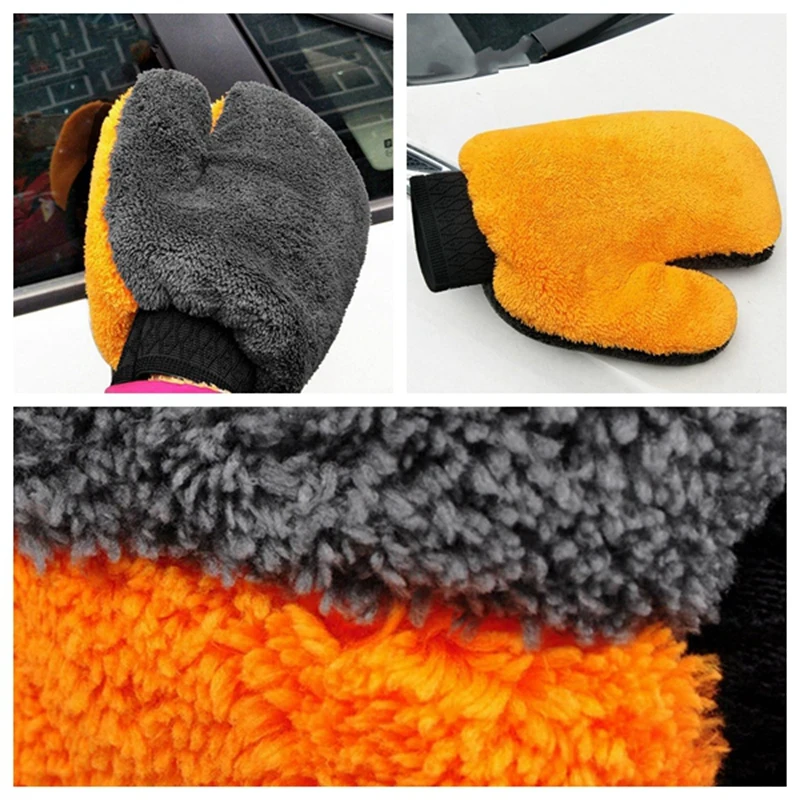 

Coral Fleece Velvet Plush Short Wool Mitt Wash Car Mitten Washing Brush Cleaning Glove Tools Cloth Car Wash Gloves Orange + Gray