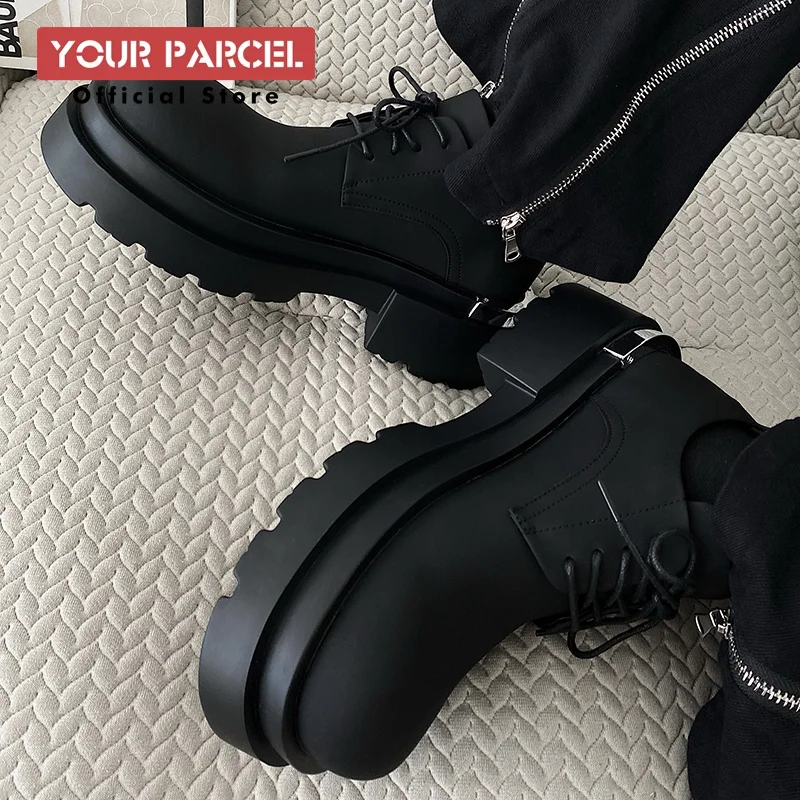 Matte genuine leather with thick sole 7CM raised toe leather shoe featuring heavy industry structure design raised toe Derby men