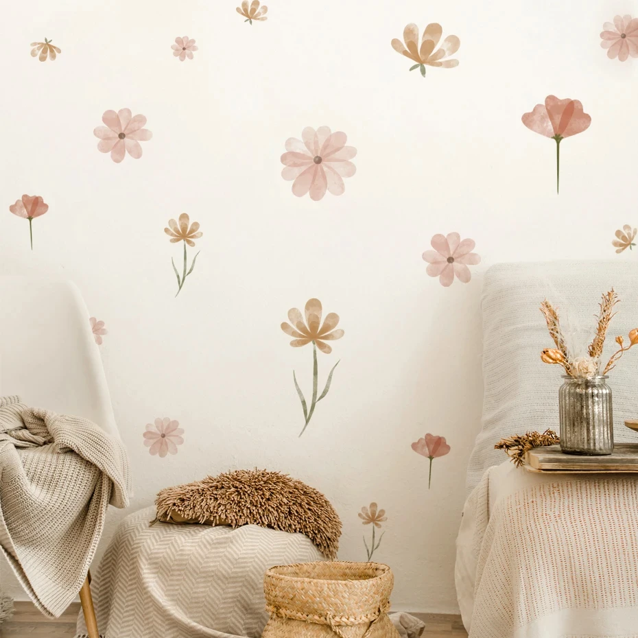 Wall Stickers Boho Daisy Floral Wall Stickers Children Nursery Vinyl Wall Art Decal Kids Baby Peel and Stick Girls Room Interior Home Decor