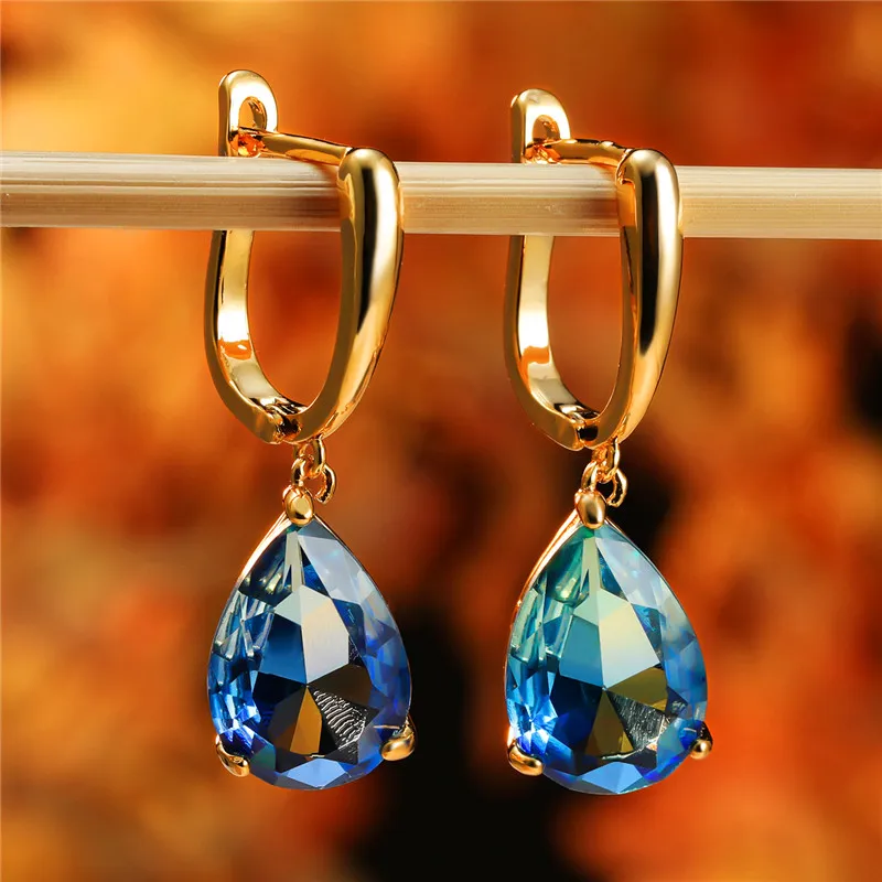 Cute Rainbow Zircon Stone Hoop Earrings For Women Female Gold Color Wedding Jewelry Gift