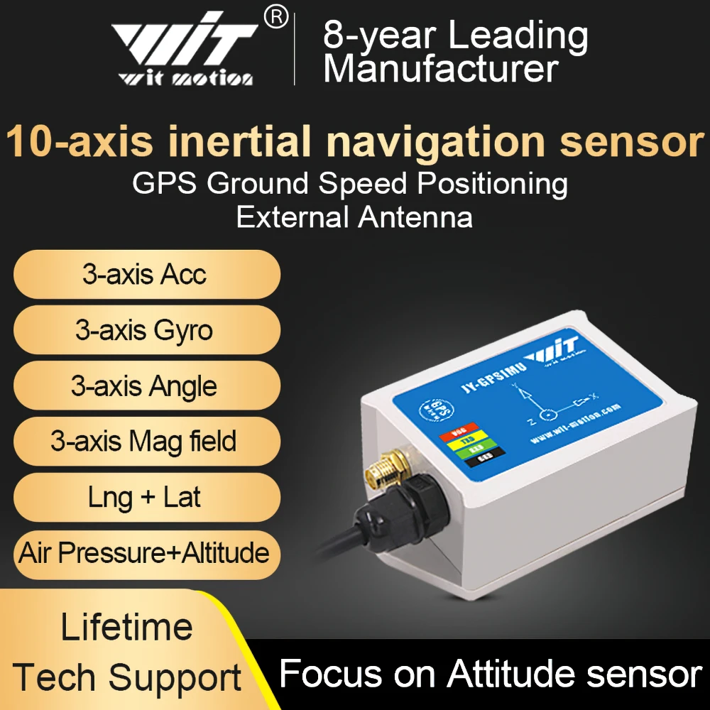 traqueur de position à faible consommation avec GPS Inclinomètre IMU AHRS haute stabilité WitMotion WTGAHRS1 10 axes accélération haute précision+gyroscope+angle+aimant+pression atmosphérique+GPS 