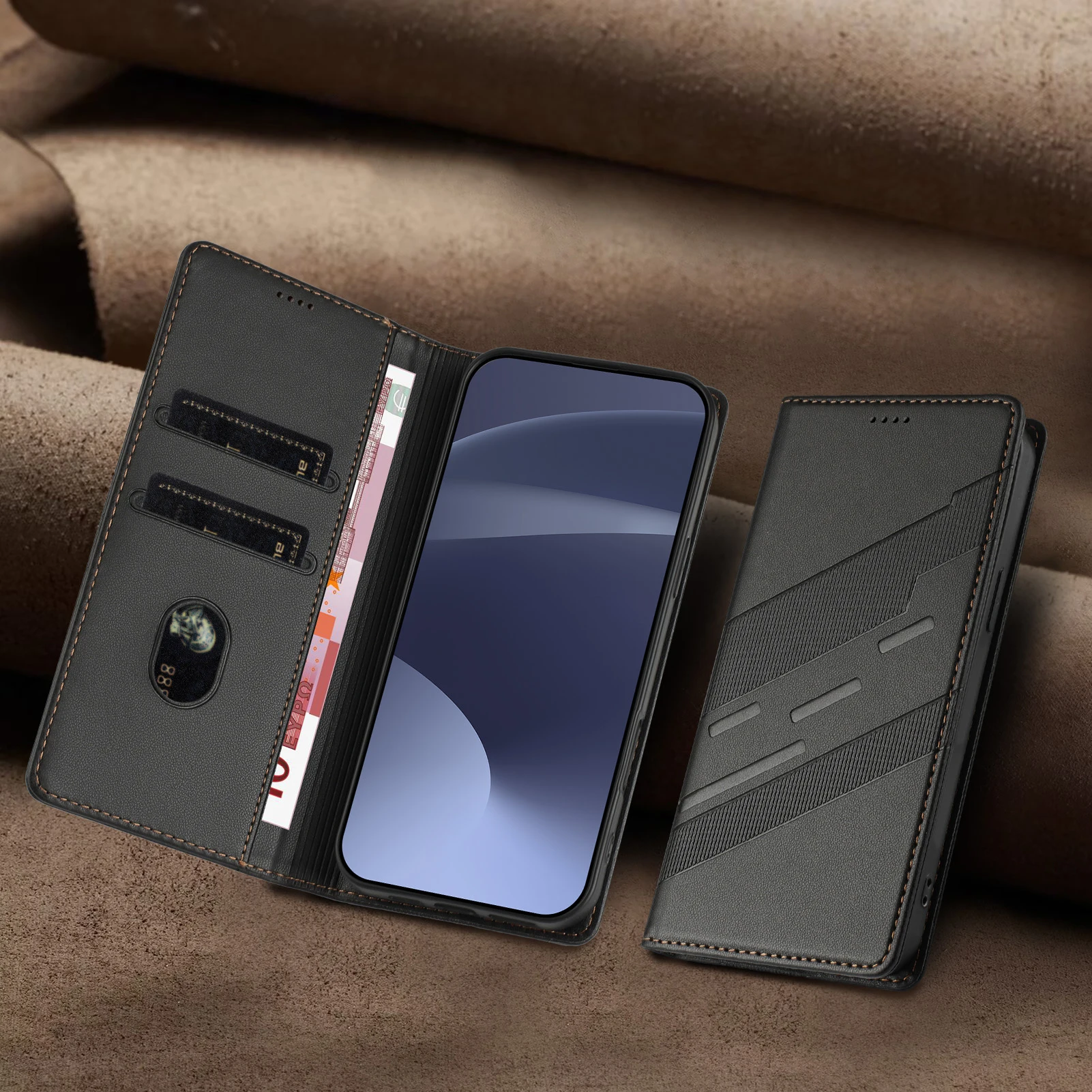 Luxury Leather Card Wallet Phone Case with Magnetic Closure and Protective Cover
