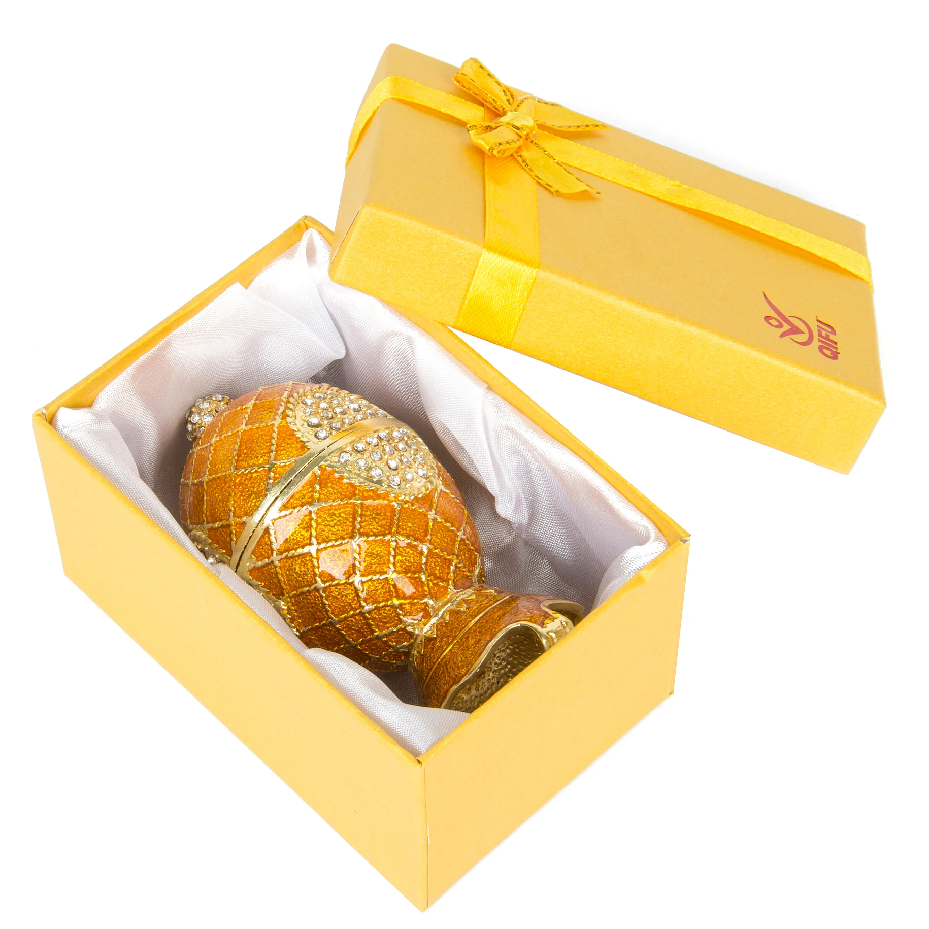 QIFU Europe Orange Faberge Egg Ornaments Trinket boxes Home Decor Gift