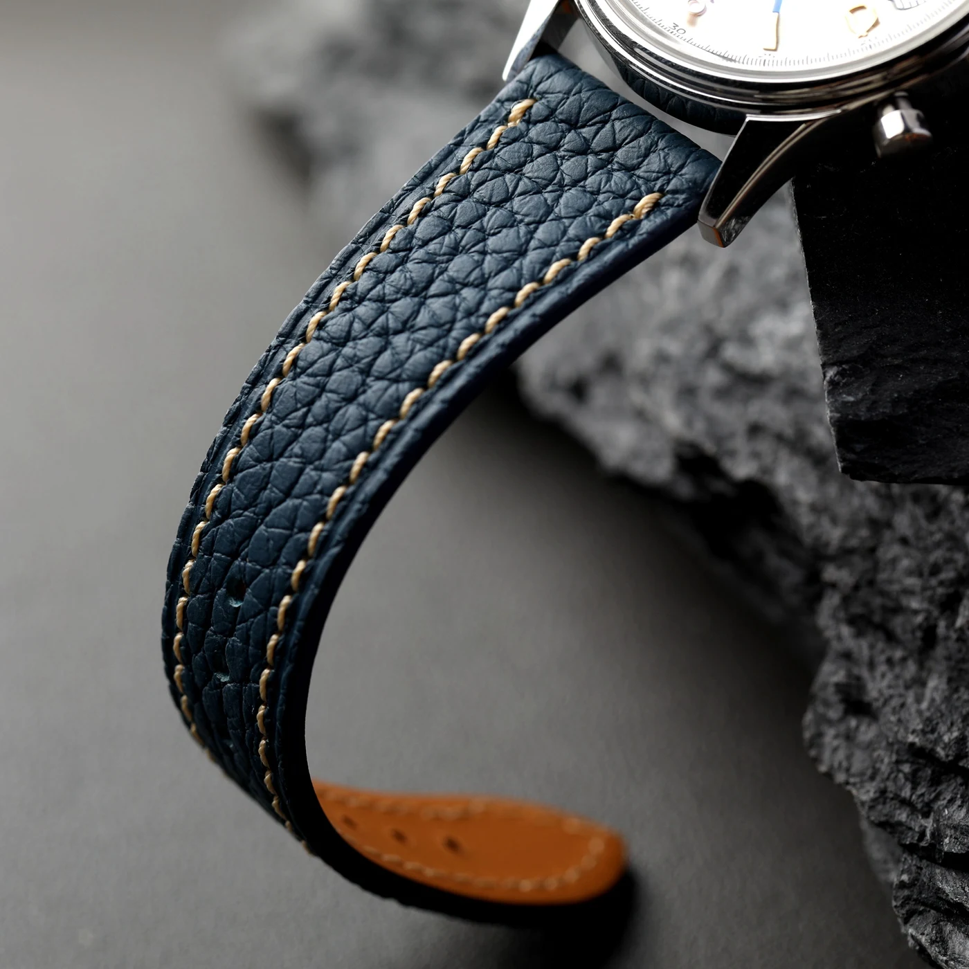Luxurious Retro Soft Leather Strap in Elephant Grey and Glacier Blue