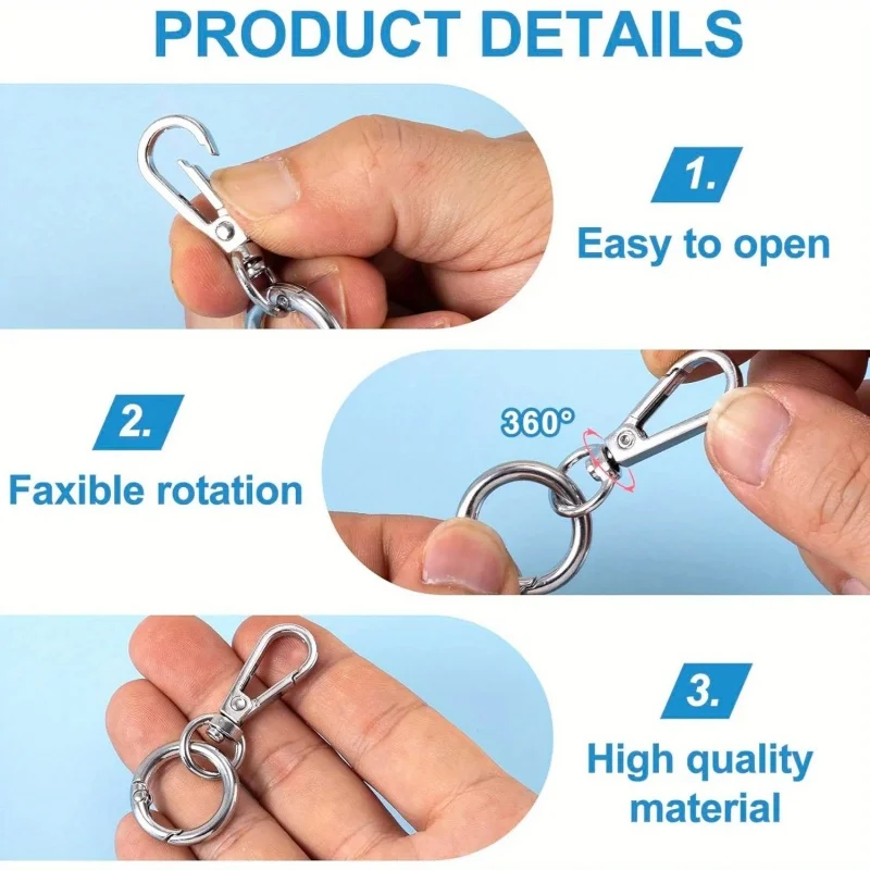 2 pcs Metal Swivel Clasp Clip Double Opening Key Chain Clip With Key Ring For DIY Crafts Lanyard Making