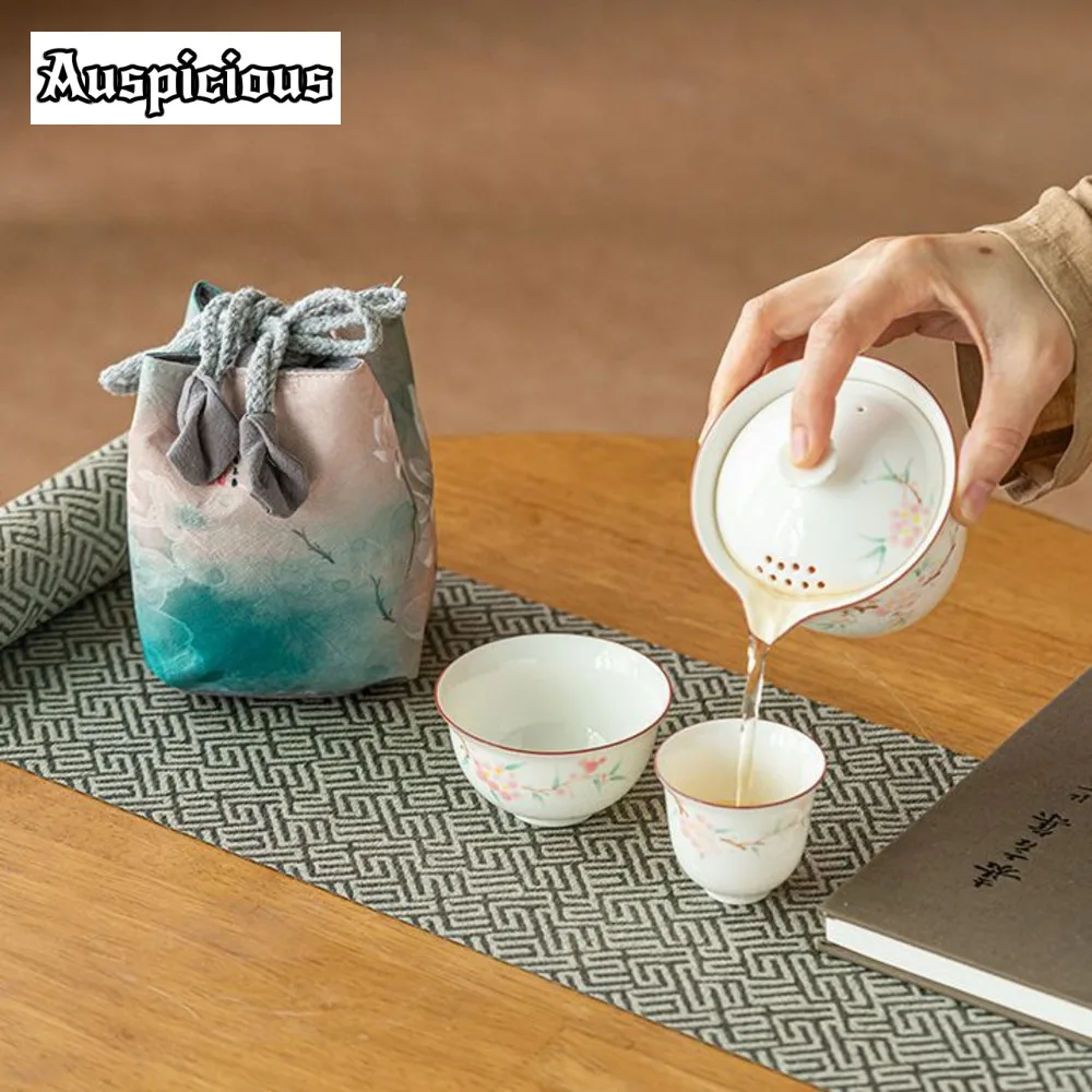 Zen Lotus Cotton and Linen Portable Thickened Tea Cozies Elegant Tea Cozy for Teapot Hand Bag Travel Set Bag Ceremony