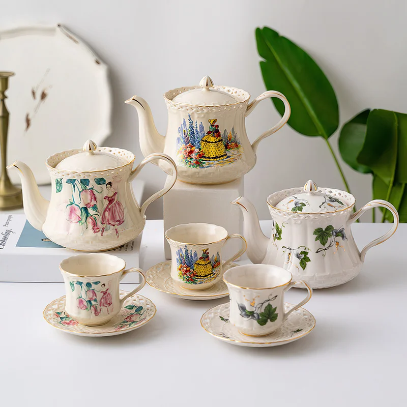 

Ceramic Tea Cup Saucer Porcelain Coffee Pot Creative Hollow Coffee Cup Water Teapot British Afternoon Tea Drinking Utensils