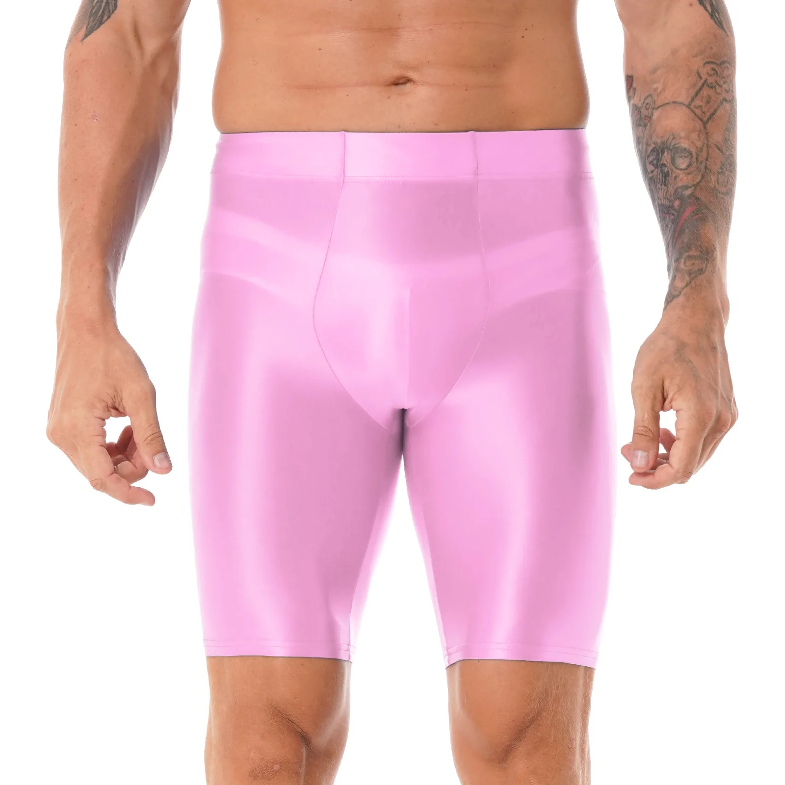 

Mens Male Glossy Solid Color Shorts Gym Elastic Waistband Short Leggings Bulge Pouch Swimming Trunk Swimwear Sport Fitness