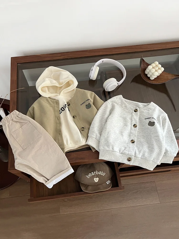Autumn New Baby Long Sleeve Casual Coat Cartoon Print Boys Cotton Jacket Infant Girls Sweatshirt Cardigan Kids Clothes