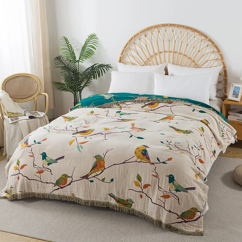 Cotton Bedspread 4 Layers Of Muslin Gauze Towel Coverlet AB Side Tassel MultifunctionBlanket Sofa Double Bed Cover Quilt 200*230