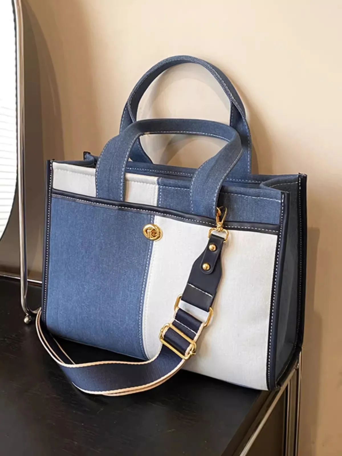Handbag Woman Fashion Luxury Denim Blue Shoulder Bag Briefcase Messenger Bags Large Capacity Work Study Street Tote Bag Purses