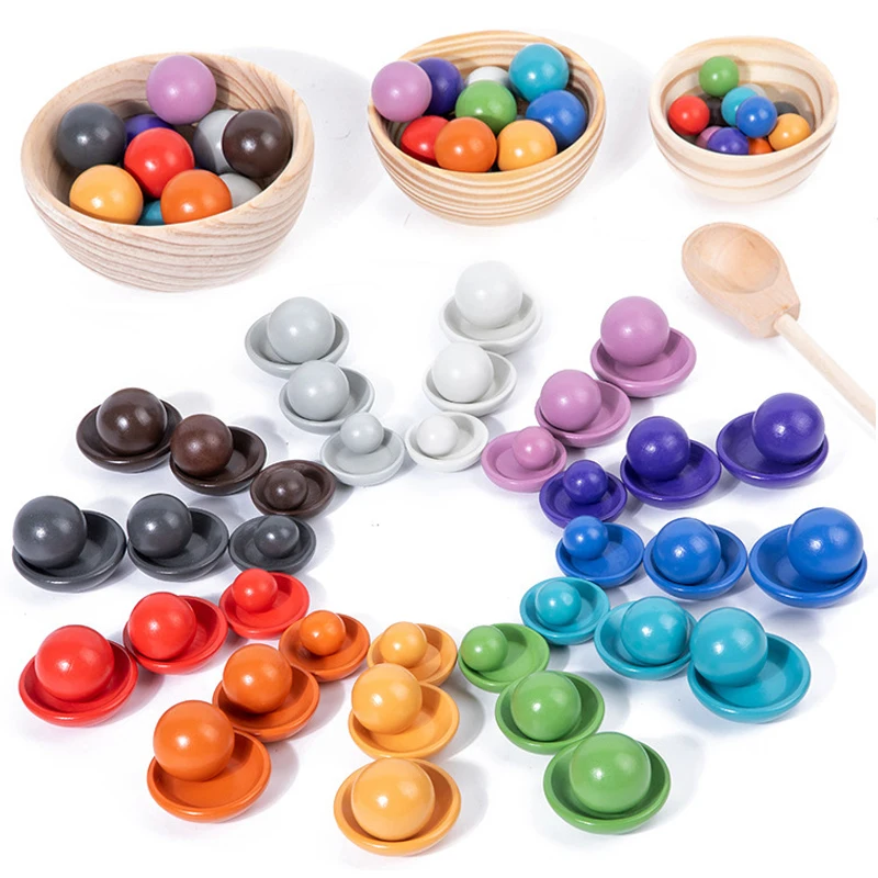 Palline In Tazze Giocattoli Montessori In Legno, 2 In 1, Gioco Di Ordinamento Colori E Conteggio, Per Bambini 1,5+ Anni, 21 Palline E 7 Ghiande - 3