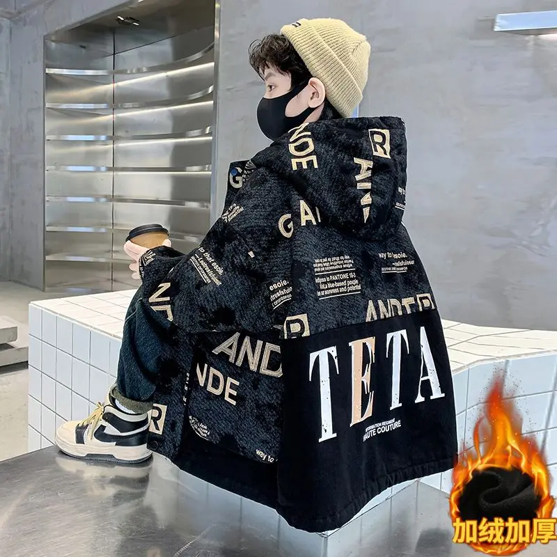 Teenage Boys Oversized Jacket for Autumn Winter New Children's Clothing Cotton Jacket with Thick Fleece Big Boy Parka 방설복