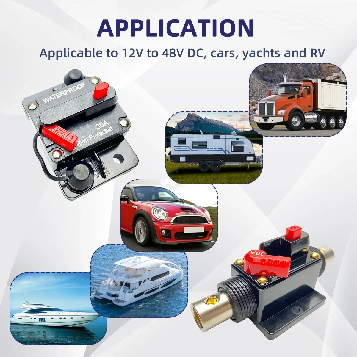 Circuit Breaker Resettable Fuse Circuit Breaker Fuse 20A to 300A Manual Reset Inline Fuse Inverter Waterproof Auto Car Yacht AV Aduio Video System IP6 12V 48VDC