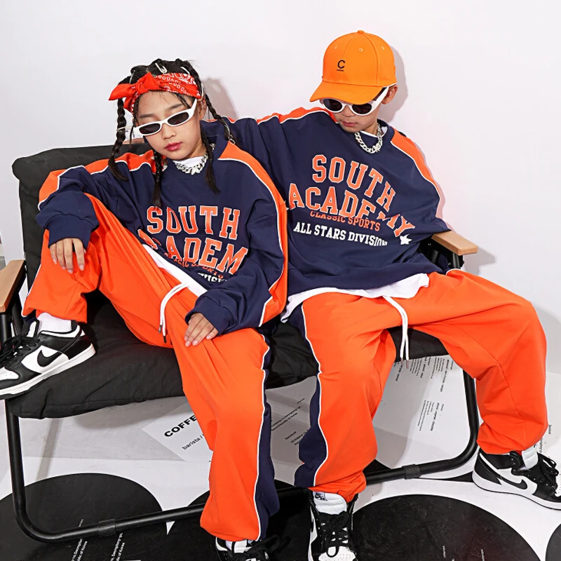 Children Loose Shirts Orange Kpop Outfits For Kids Jazz Modern Dance Performance Costumes Girls Boys Rave Clothes DQS11191