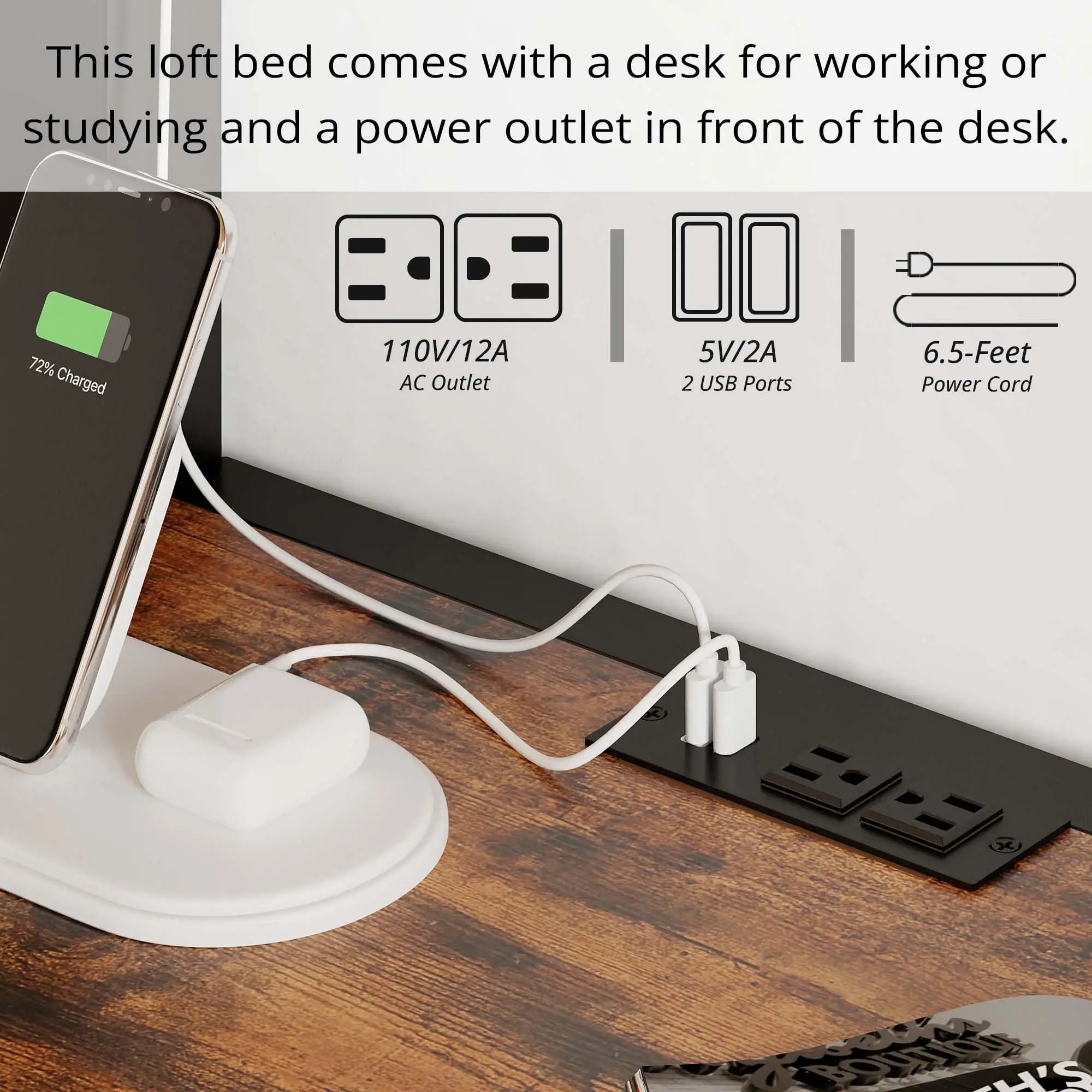 ANCTOR Loft Bed Twin Size with Desk and 4 Storage Shelves, Metal Loft Bed Frame with Power Outlet and LED Lighted, Black