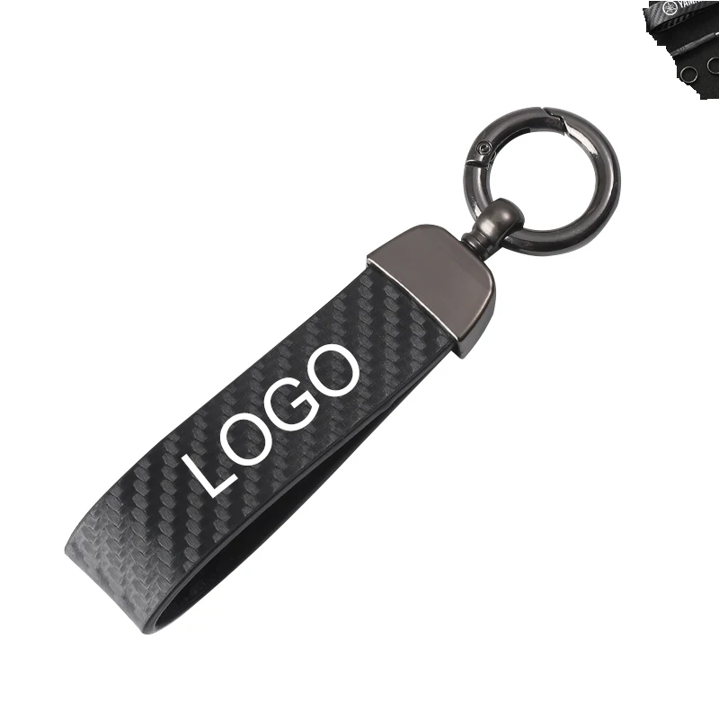 HD 생산 프리미엄 가죽 탄소 섬유 질감 360 도 말굽 링 키체인, 야마하 오토바이 액세서리