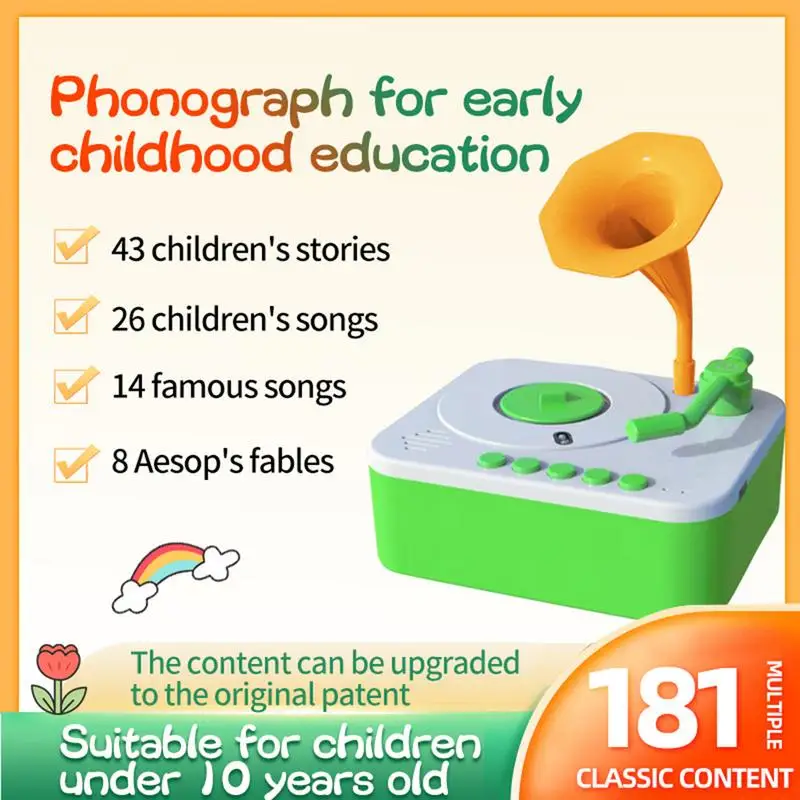 Children's Phonograph Story Music Player Music Box Storyteller Gramophone Sensory Storytelling Toys For 3 Years Boys Girls 5
