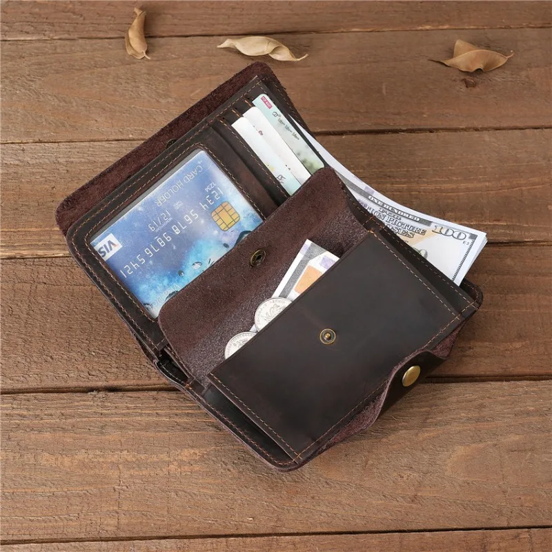 Long Wallet for Men Real Leather Bifold Card Holder Wallet with Coin Pocket Retro Men's Genuine Leather Wallet for Credit Cards