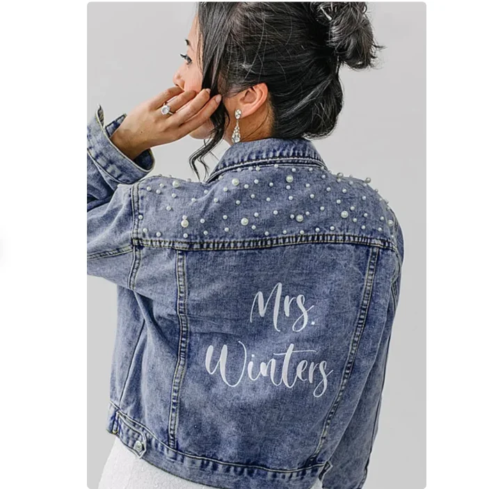 

Embroidered Bride Jean Jacket, Pearl Denim, Bride Denim Jacket, Customized Jean Jacket Bride, Bride to be Jacket, Bridal Gift