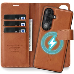 Premium 2 - in - 1 Flip Leather Phone Case with Wireless Charging and Card Slot - Galaxy S23 Ultra (Brown)