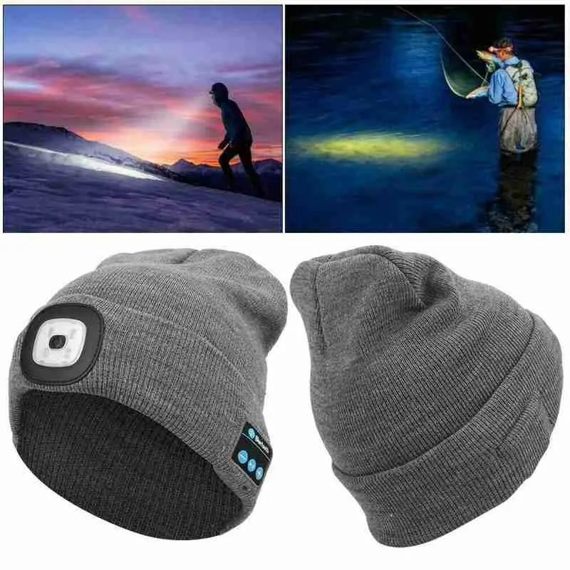 Winter Knitted Beanie Hat with Light Earphone Bluetooth Led Light Luminous Outdoor Mountaineering Handfree Music Headphone Hat 1