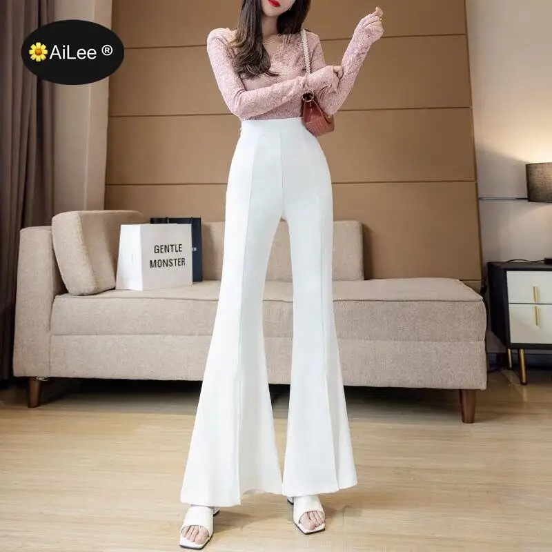 Women Spring Summer Big Split Flare Pants Bell Bottom Slim Trousers Oversize Big Size Office Lady Elegant Graceful High Street