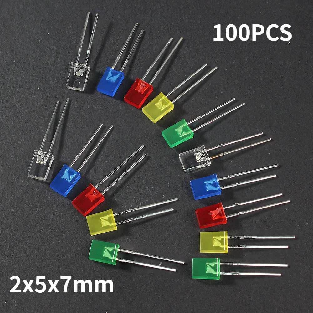 100PCS Square 2*5*7mm LED Light-emitting Diode 2X5X7mm LED Diode Red Yellow Green Blue White Diodes for DIY Electronic