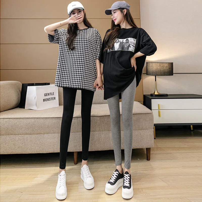 

2024 Spring and Summer Pregnant Women Leggings High Waist Stretched Maternity Skinny Pants Slim Hips Pregnancy Belly Trousers