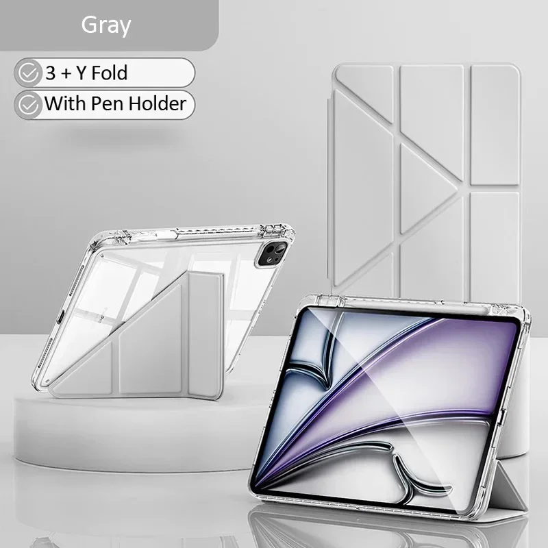 Transparent Multi-Folding Tablet Cover with Pencil Holder