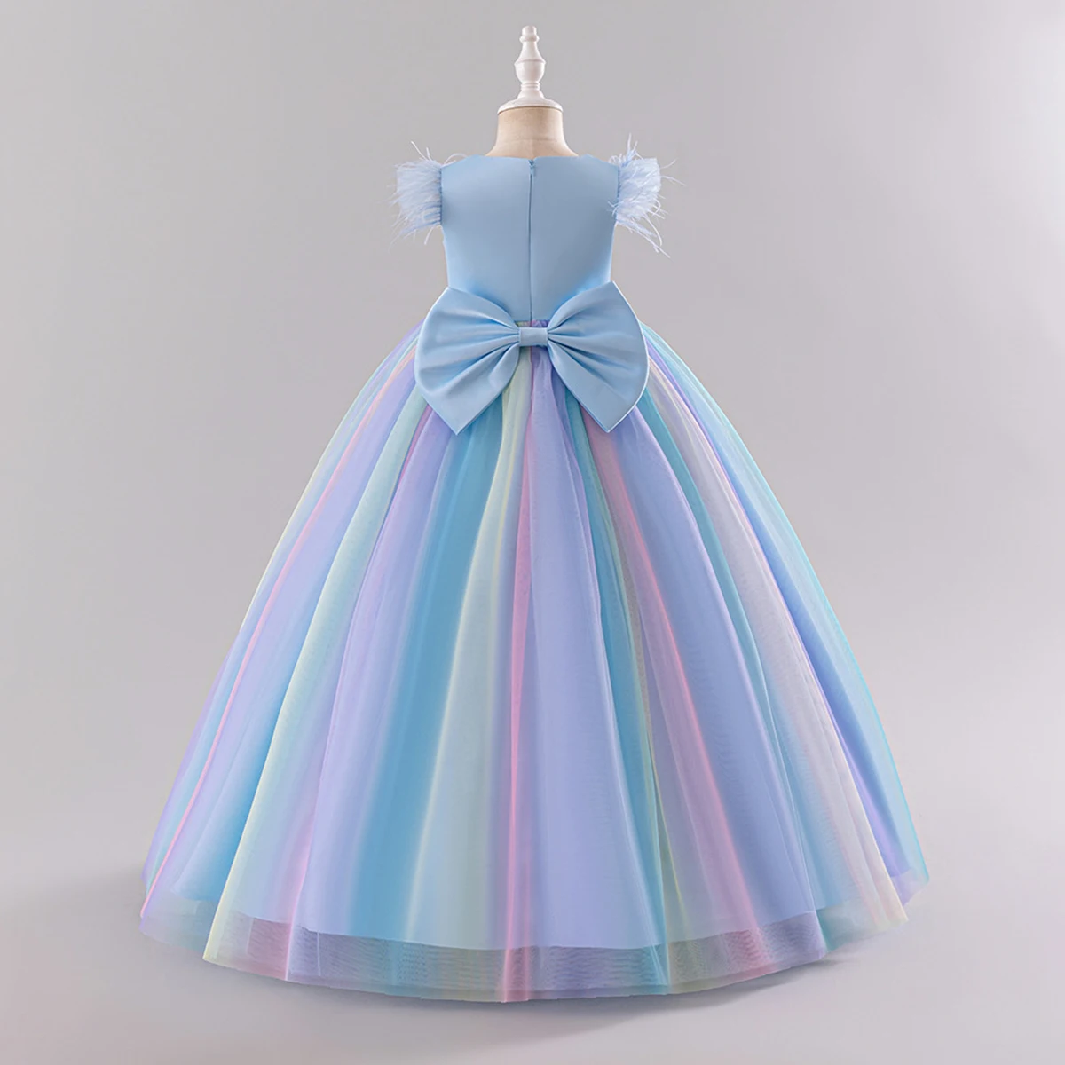 Shiny Toddler Stunning Little Big Girls Feather Sleeves Flower Girl Birthday Party Pageant Formal Holiday Christmas Dress 5